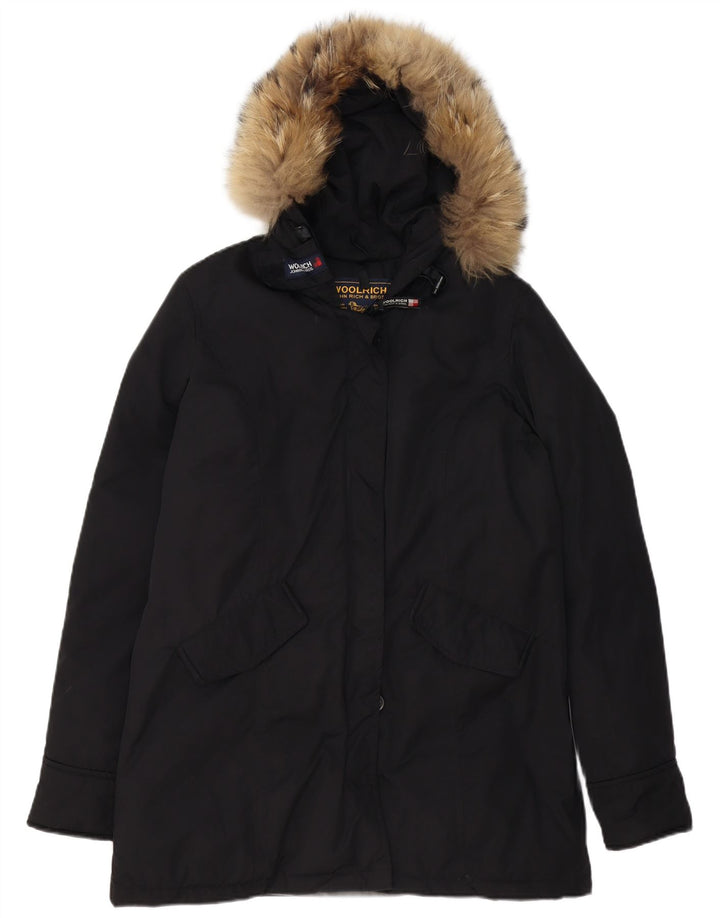 Casaco acolchoado com capuz feminino WOOLRICH Reino Unido 16 grande poliéster preto