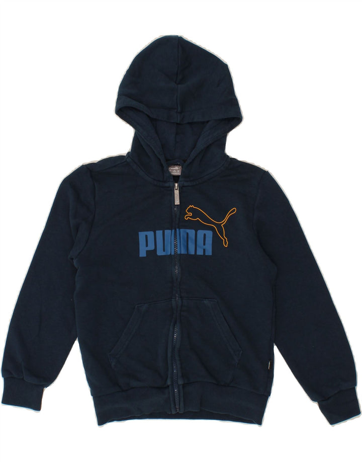 PUMA Boys Graphic Zip Hoodie Sweater 9-10 Years Navy Blue Cotton Vintage Puma and Second-Hand Puma from Messina Hembry 