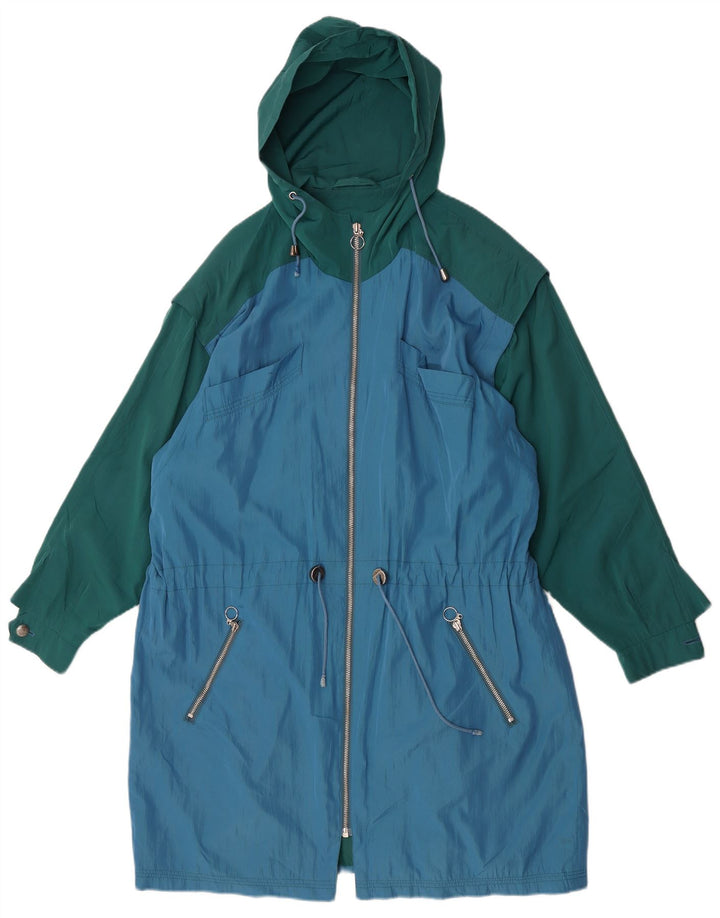 Jaqueta Parka com capuz feminina vintage Reino Unido 22 3XL poliéster azul Colourblock
