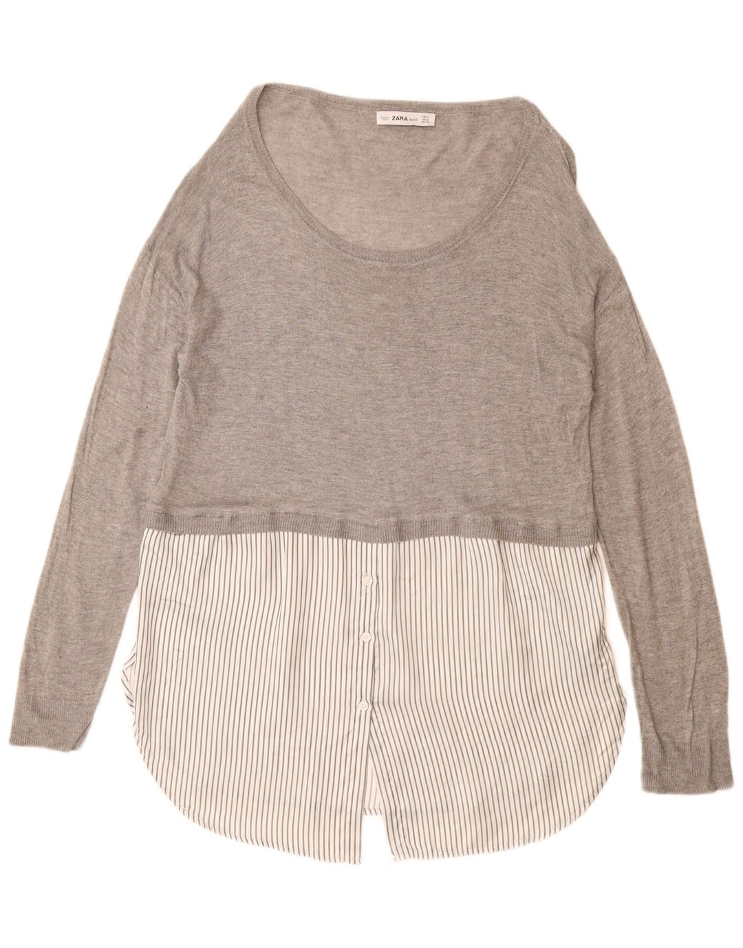 Suéter feminino ZARA Longline com gola canoa Reino Unido 14 Viscose cinza médio