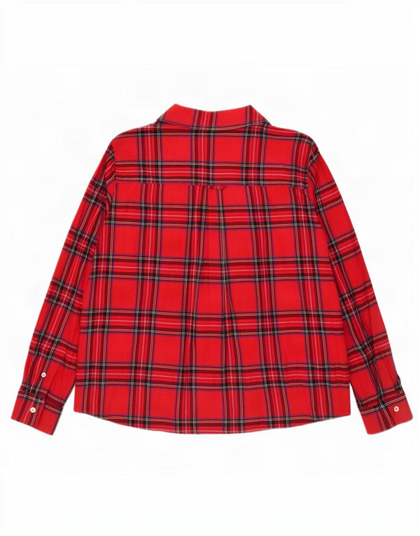 Camisa feminina de flanela Benetton Reino Unido 16 grande algodão xadrez vermelho