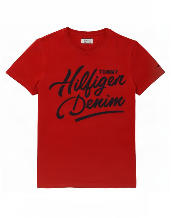 Camiseta masculina Tommy Hilfiger com estampa gráfica pequena de algodão vermelho