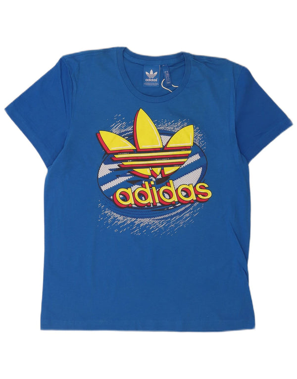 Adidas Mens Graphic T-Shirt Top Médio Algodão Azul