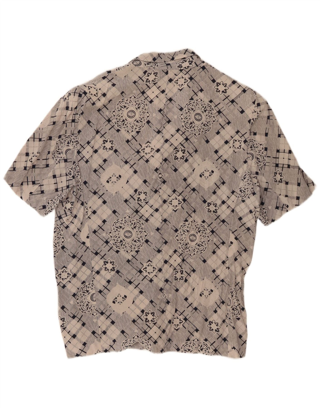 Camisa feminina vintage de manga curta UK 16 grande cinza geométrica