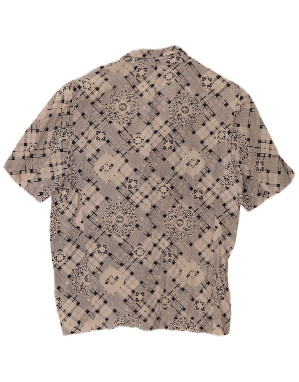 Camisa feminina vintage de manga curta UK 16 grande cinza geométrica