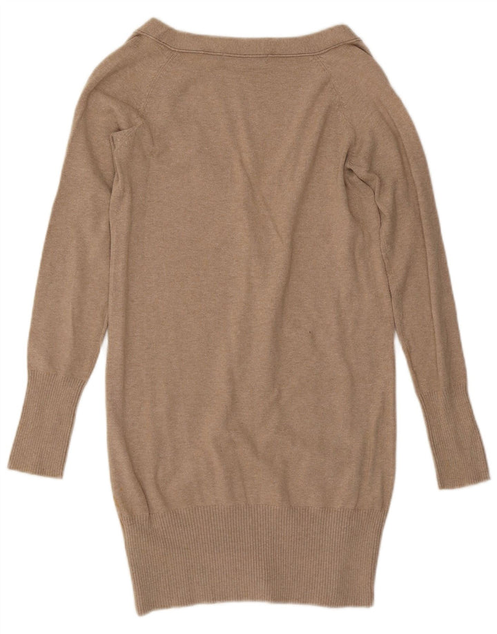 Suéter cardigã feminino Zara Longline Reino Unido 12 algodão bege médio