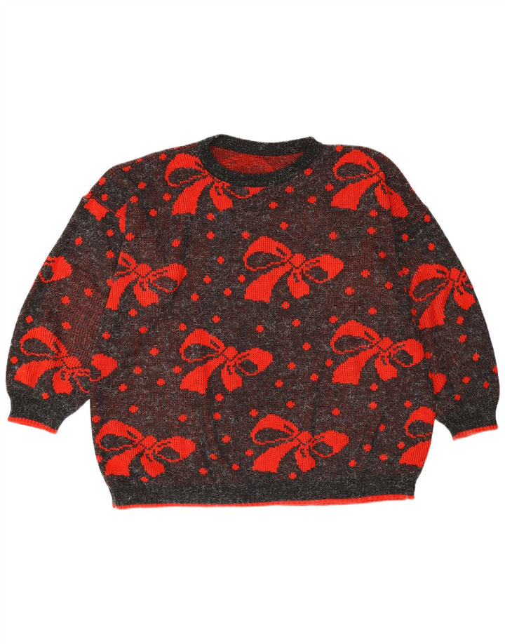 Suéter feminino VINTAGE com gola redonda grande, Reino Unido 22 3XL, bolinhas cinza