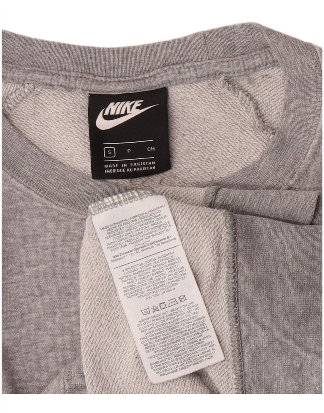 Moletom feminino oversized Nike UK 10 pequeno algodão manchado cinza