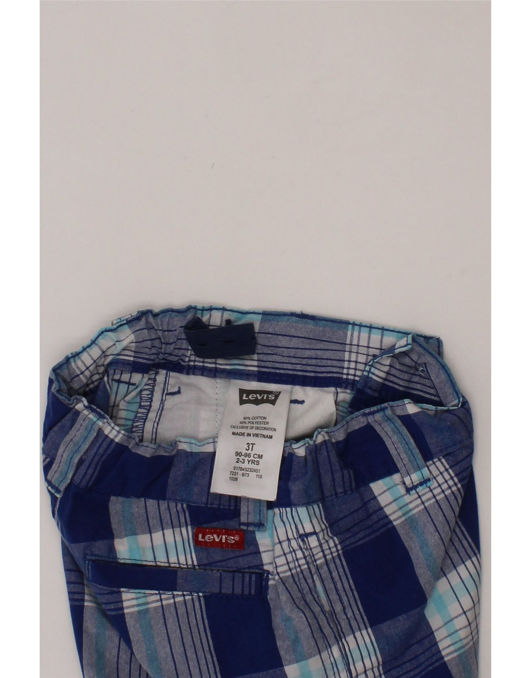 LEVI'S Boys Chino Shorts 2-3 anos W20 algodão xadrez azul
