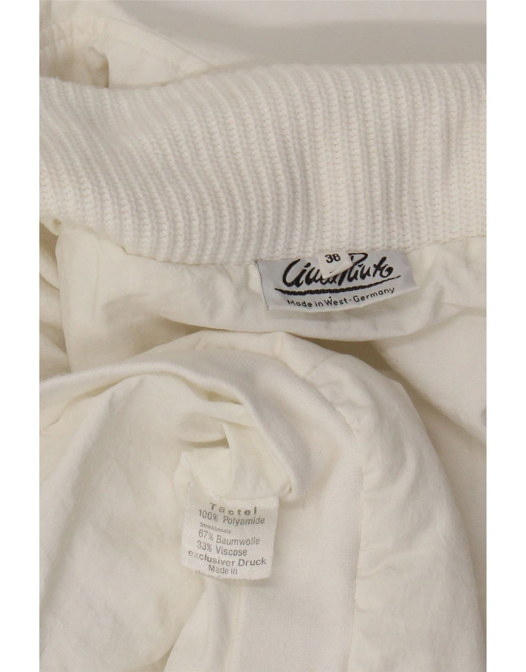 Casaco corta-vento feminino VINTAGE de grandes dimensões EU 38 médio branco poliamida