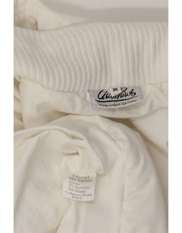 Casaco corta-vento feminino VINTAGE de grandes dimensões EU 38 médio branco poliamida