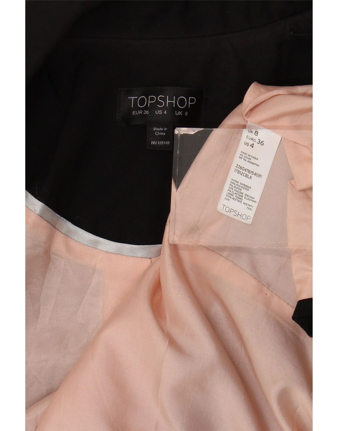 Jaqueta blazer aberta feminina Topshop Reino Unido 8 poliéster preto pequeno