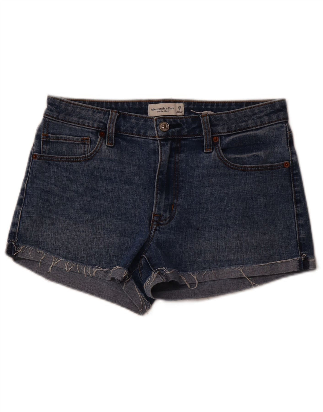 Shorts jeans feminino de cintura média ABERCROMBIE & FITCH EUA 8 médio W29 azul