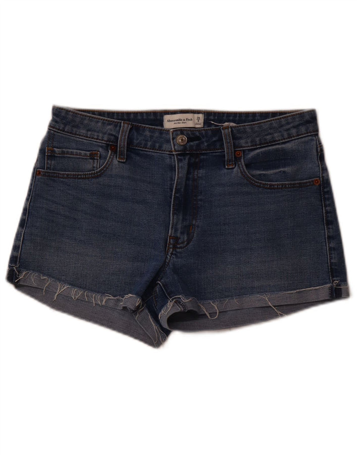 Shorts jeans feminino de cintura média ABERCROMBIE & FITCH EUA 8 médio W29 azul