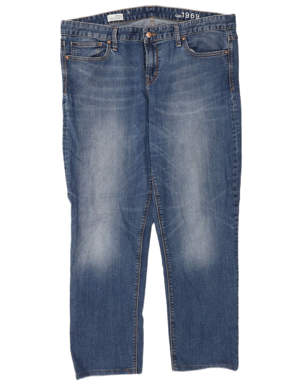 Calça jeans alta reta feminina Gap UK 18 XL W34 L30 azul algodão