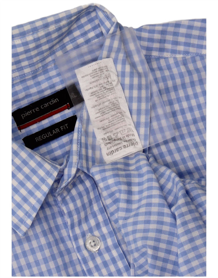 PIERRE CARDIN Camisa masculina de manga curta de ajuste regular XL azul guingão