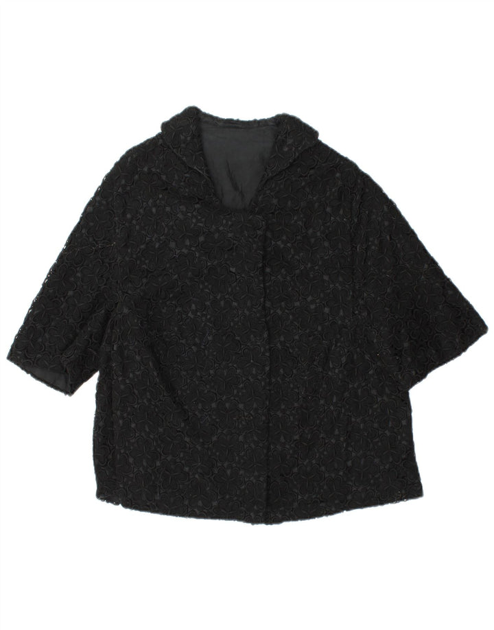 Jaqueta blazer feminina VINTAGE de manga curta Reino Unido 12 médio preto floral