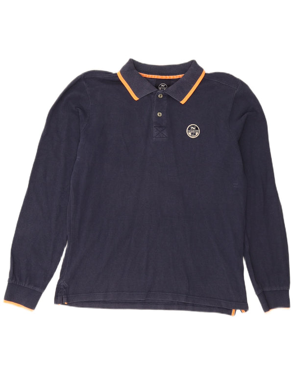 Camisa polo masculina de manga comprida North Sails de algodão azul marinho médio