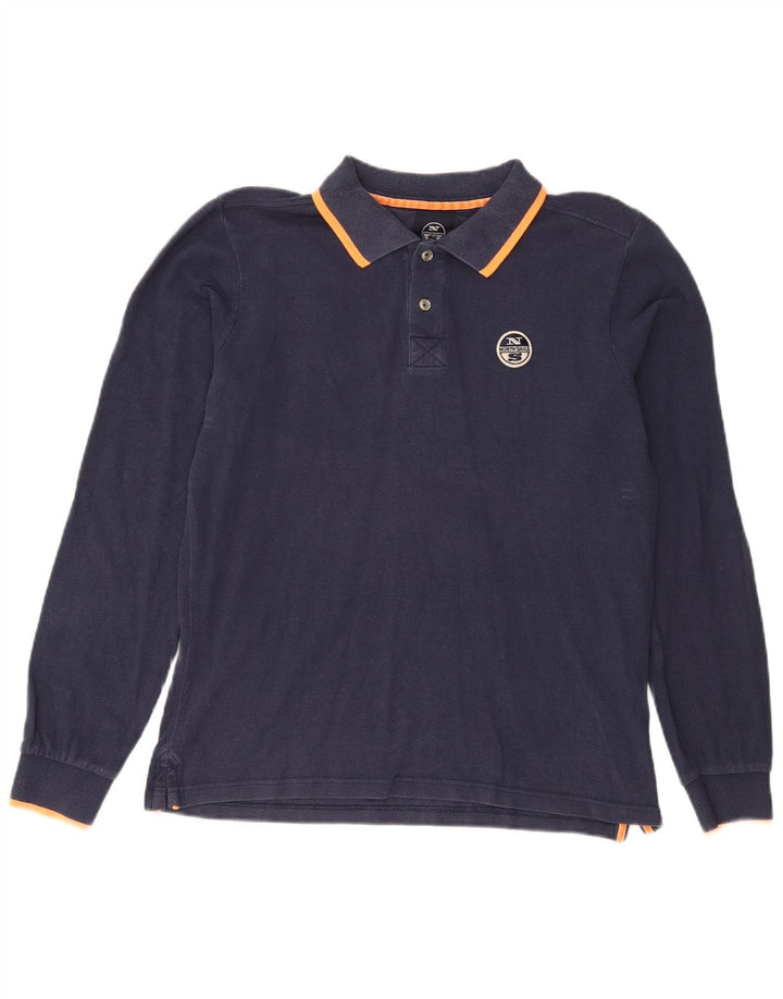 Camisa polo masculina de manga comprida North Sails de algodão azul marinho médio
