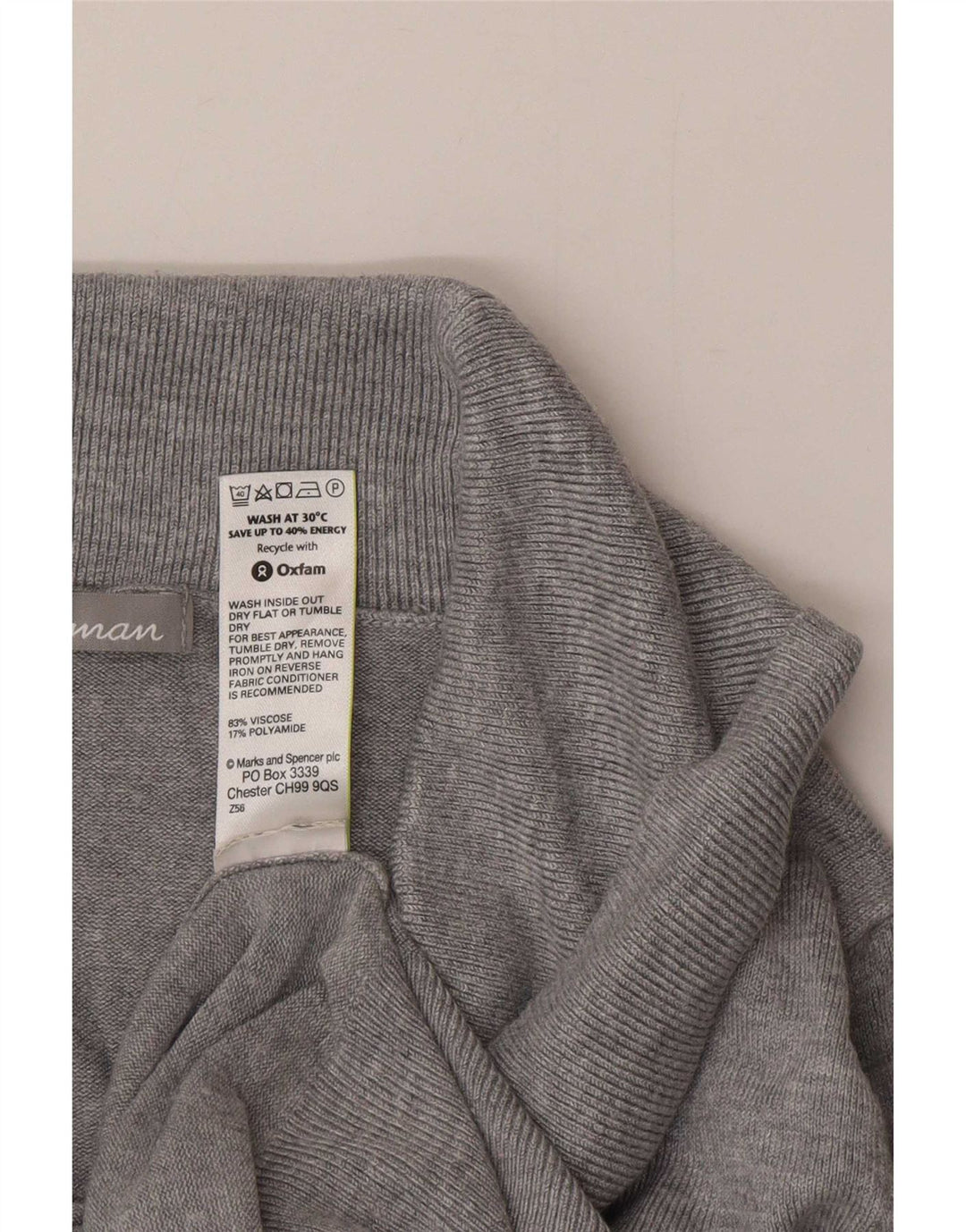 Suéter feminino Marks & Spencer com gola redonda Reino Unido 12 viscose cinza médio