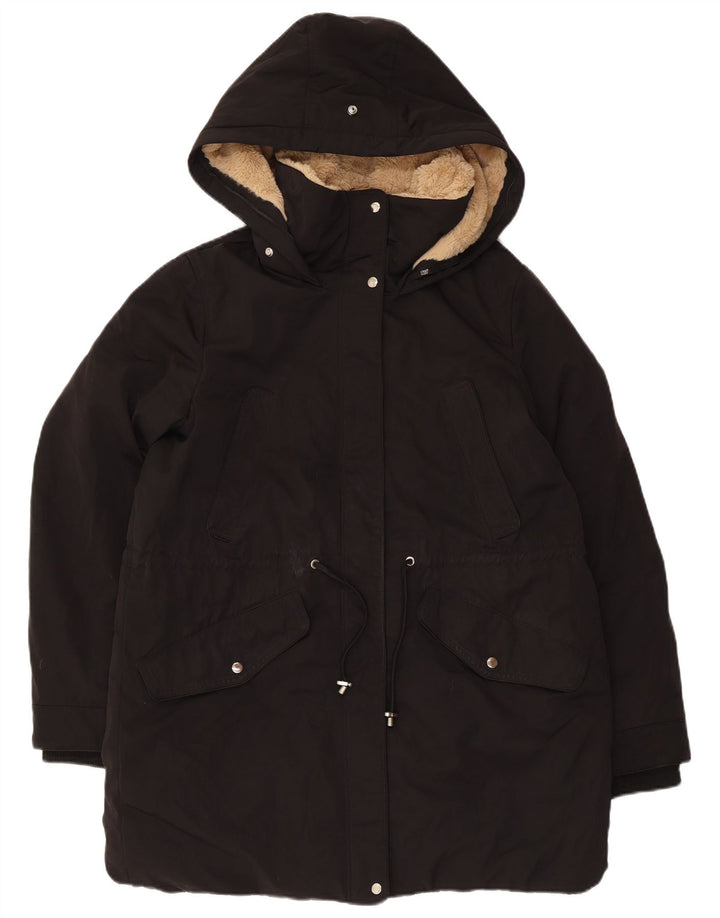 Jaqueta parka feminina com capuz Zara UK 14 poliéster preto médio