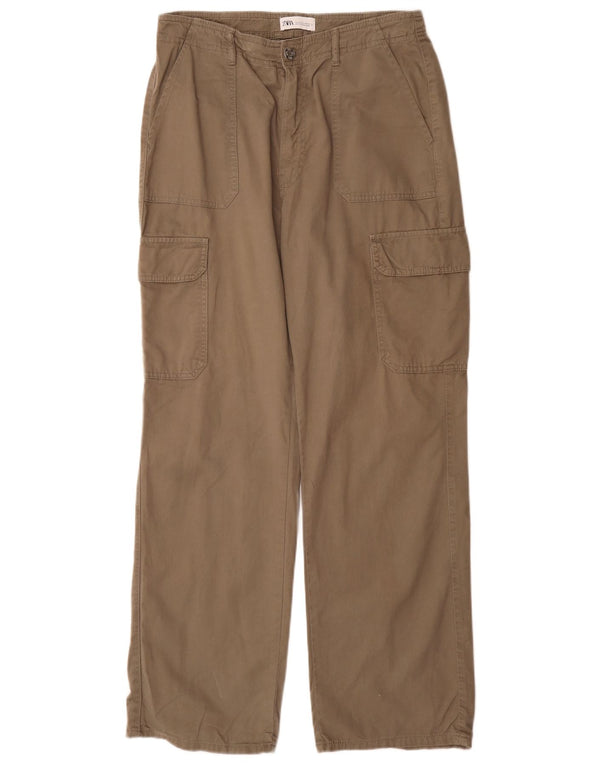 Zara Calça cargo feminina folgada EU 42 grande W32 L31 algodão bege