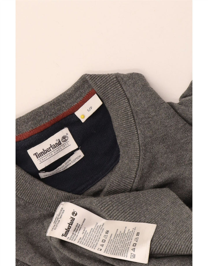 Suéter masculino Timberland com decote em V pequeno algodão cinza