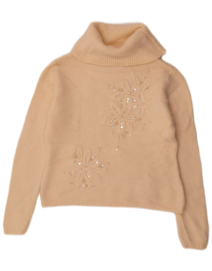 Suéter feminino Marks & Spencer com gola redonda Reino Unido 12 médio bege floral