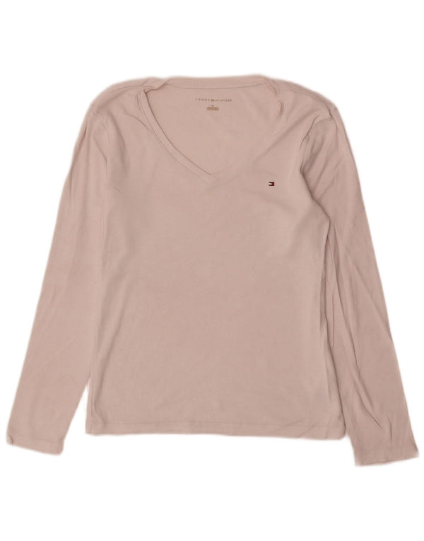 Tommy Hilfiger Womens Top Long Sleeve UK 12 Medium Off White Cotton