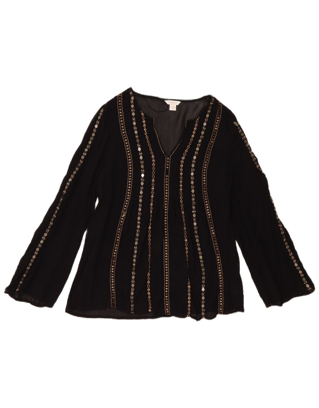 Blusa feminina de manga comprida MONSOON UK 8 pequena viscose preta