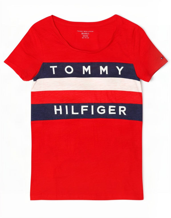 Camiseta feminina Tommy Hilfiger com estampa gráfica UK 6 XS vermelho colorblock