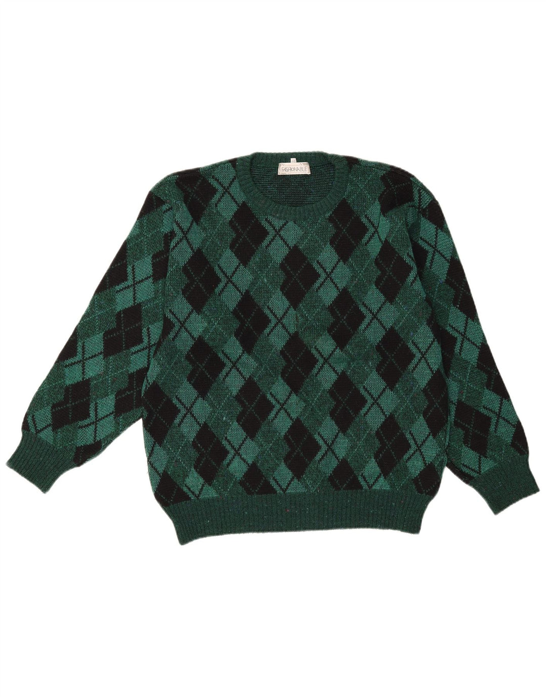 Suéter masculino vintage com gola redonda IT 48 Verde Médio Argyle/Diamante