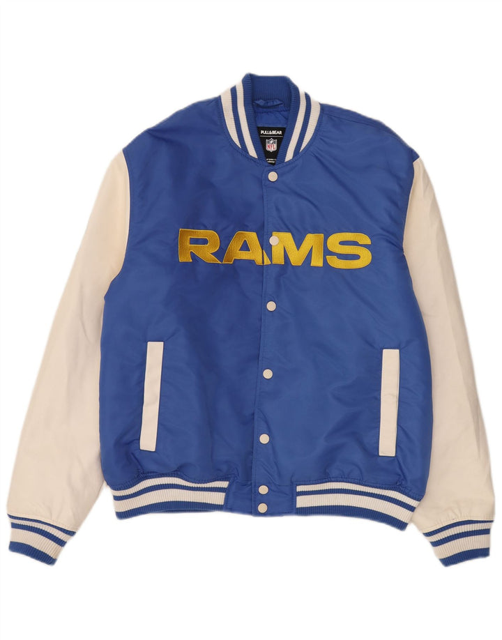 Pull & Bear Masculino Los Angeles Rams Varsity Jacket UK 38 Médio Azul Esportes