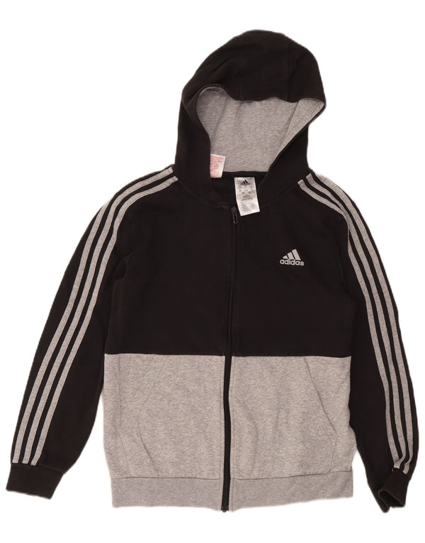 Suéter Adidas Boys Zip com capuz 13-14 anos preto colorblock algodão
