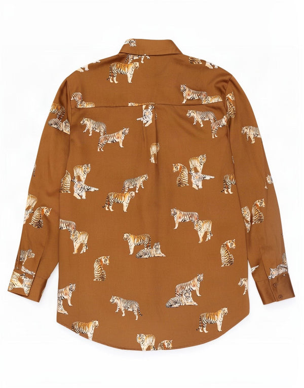 Zara Blusa feminina oversized Reino Unido 10 pequena bege estampa animal poliéster