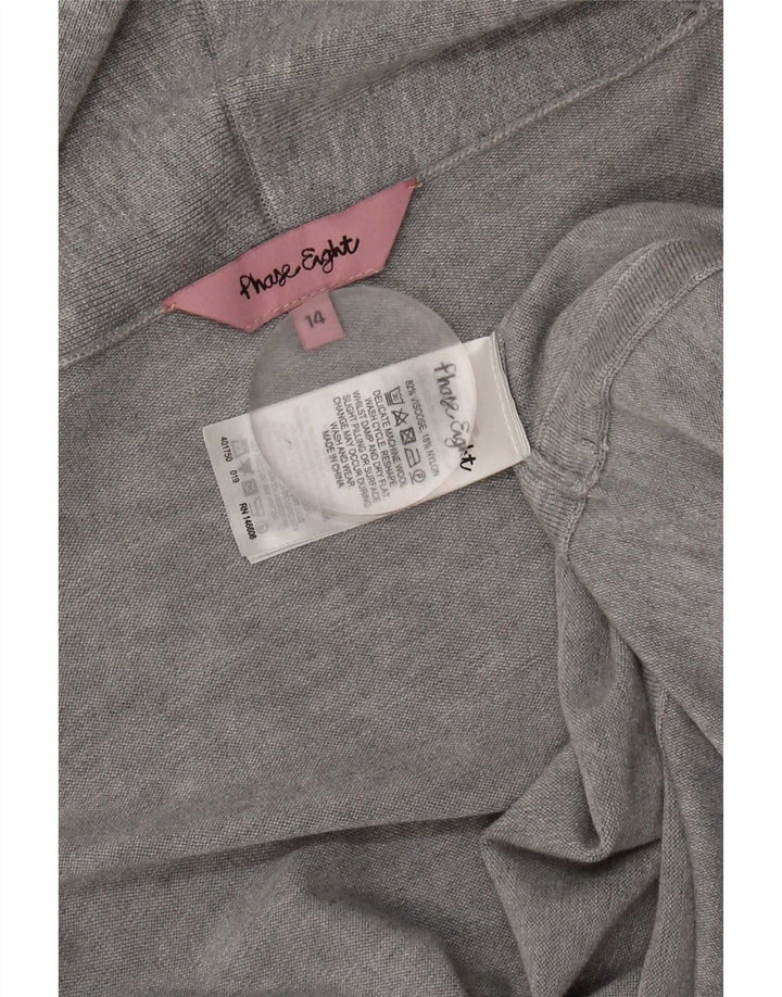 Suéter feminino de cardigã aberto com palangre Phase Eight Reino Unido 14 Viscose cinza médio