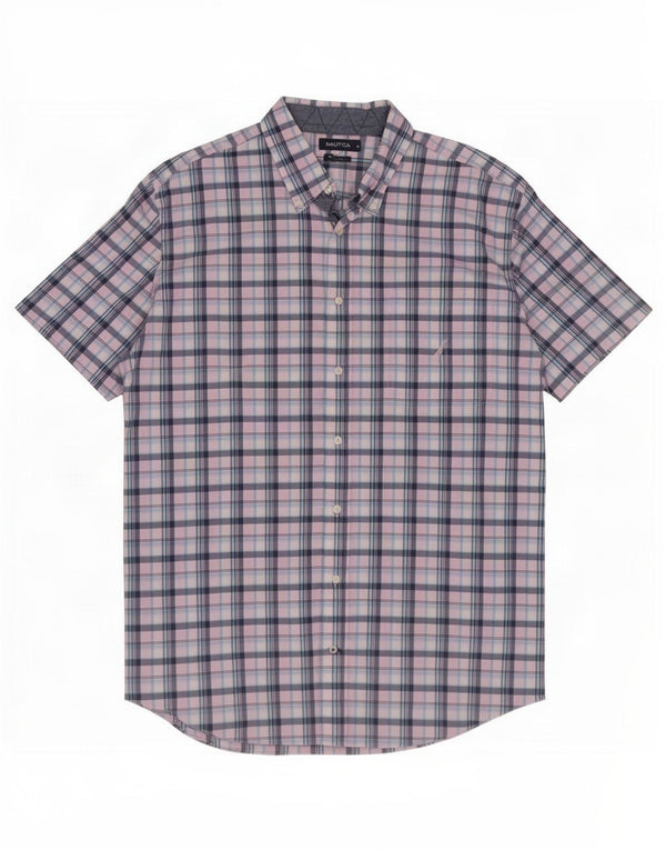 Nautica Mens Short Sleeve Shirt 2XL Pink Check Cotton