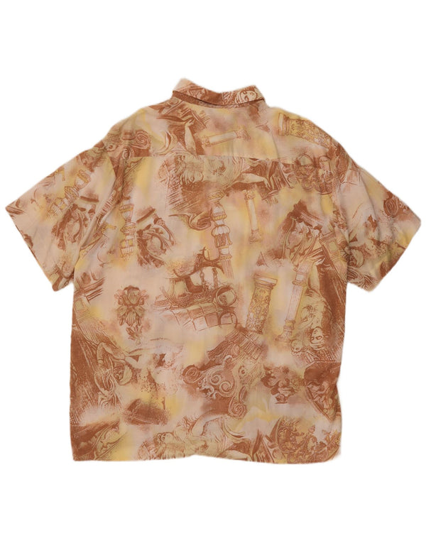 Camisa masculina vintage abstrata padrão manga curta tamanho 43/44 XL marrom