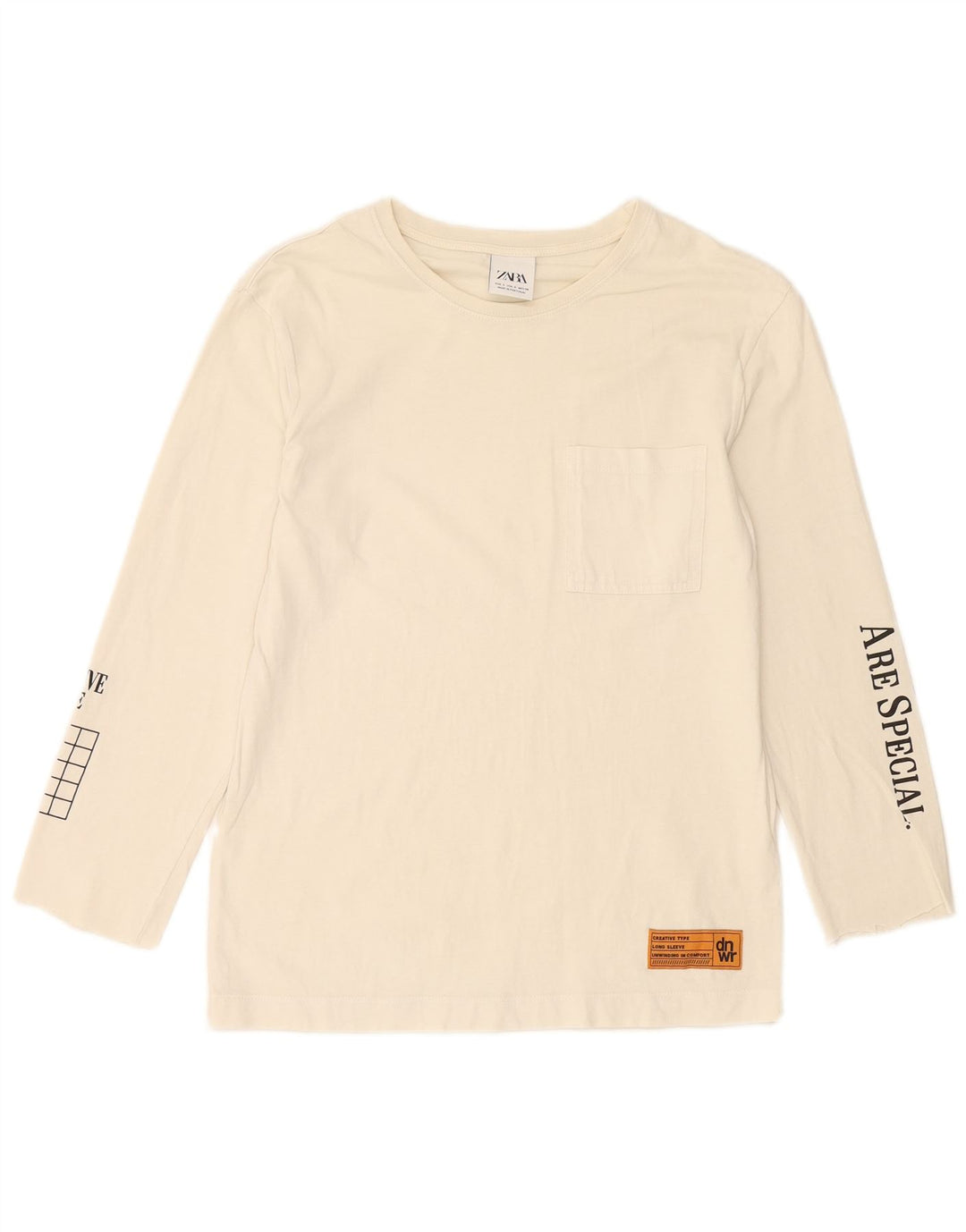 Top gráfico masculino ZARA manga comprida pequeno algodão branco