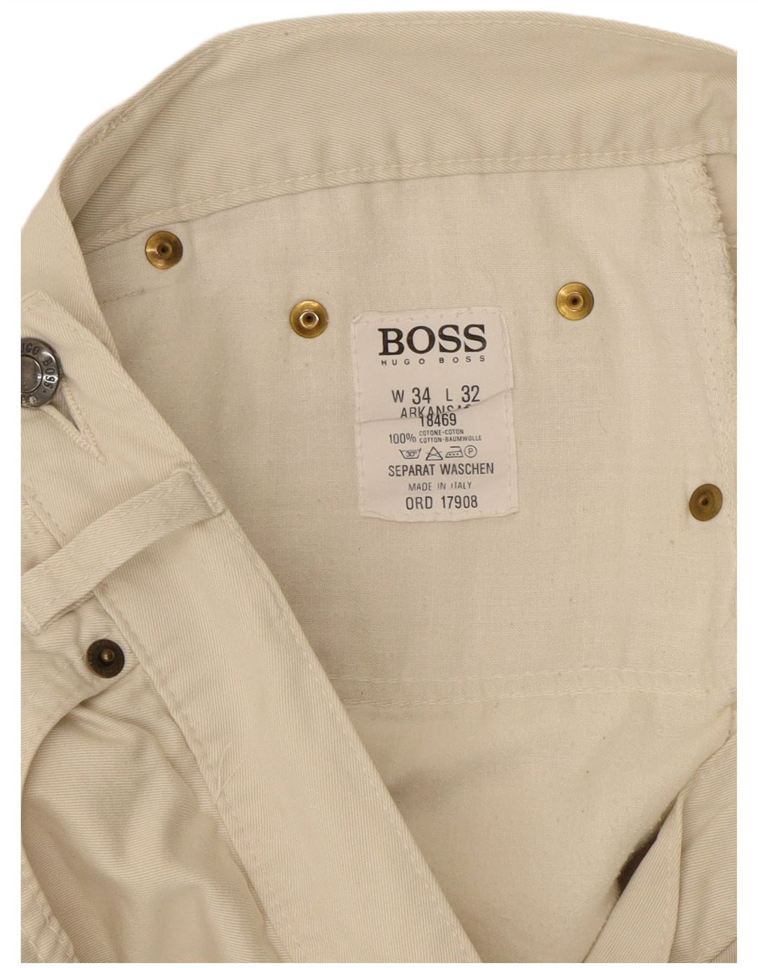 HUGO BOSS Masculino Arkansas Tapered Jeans W34 L32 Algodão Branco