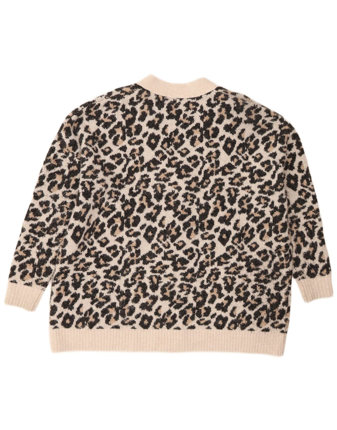 Zara Suéter cardigã feminino oversized Reino Unido 14 Médio Off White Animal Print