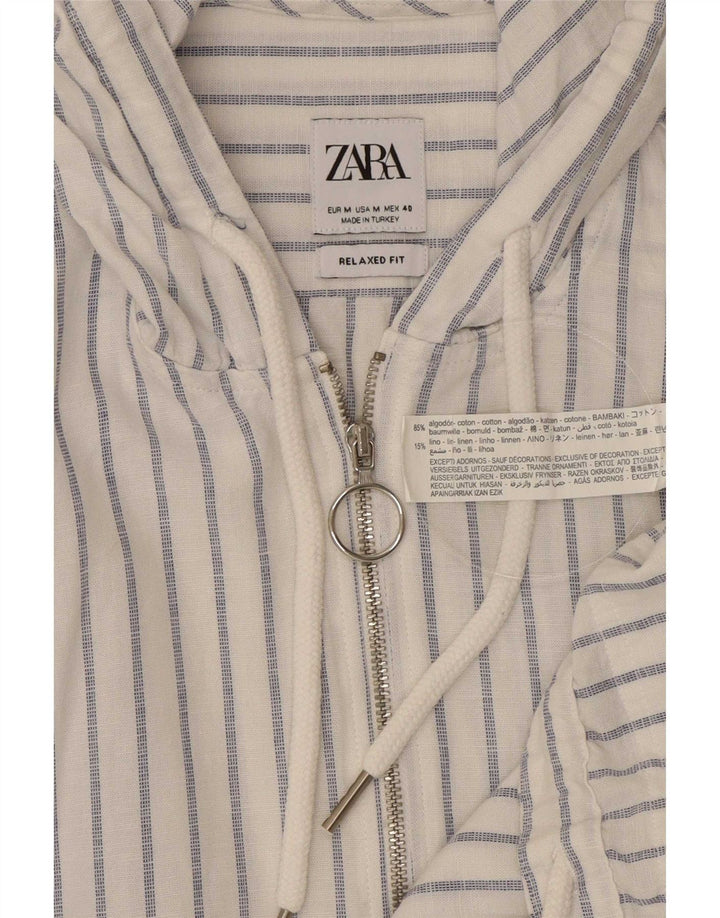 Pulôver masculino Zara com capuz e ajuste relaxado de algodão listrado azul médio