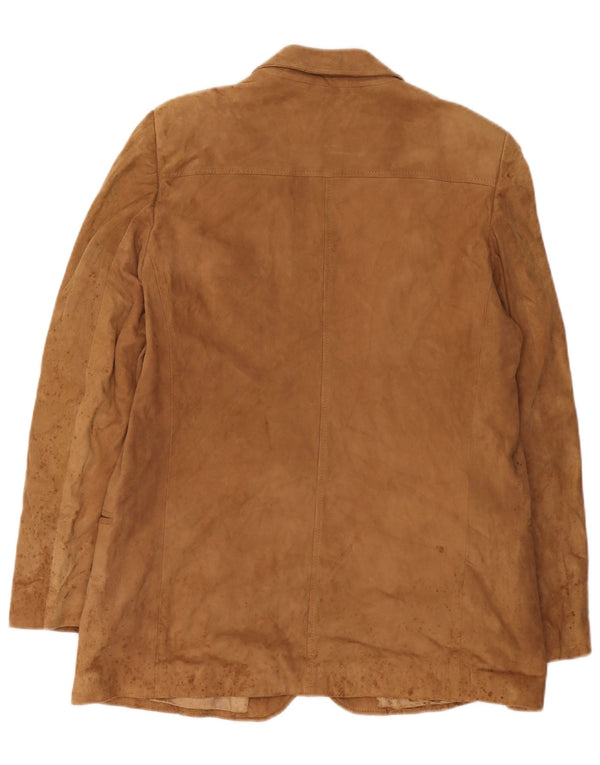 Jaqueta blazer feminina de camurça com 2 botões Anfor IT 52 2XL couro bege
