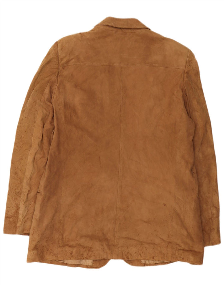 Jaqueta blazer feminina de camurça com 2 botões Anfor IT 52 2XL couro bege