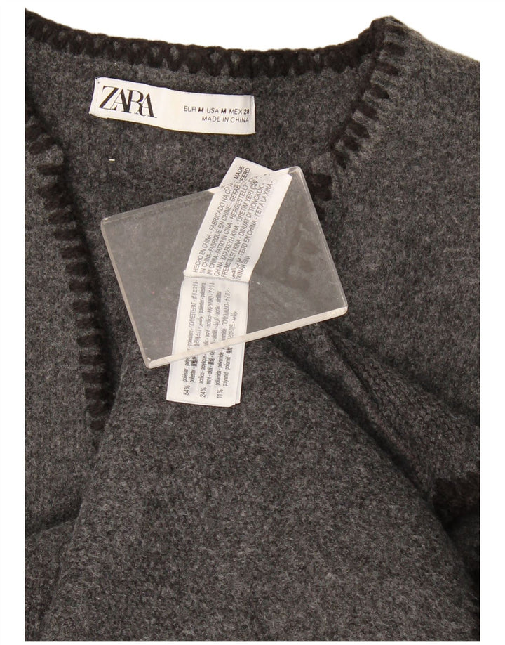 Zara Suéter feminino oversized com decote em V Reino Unido 14 poliéster cinza médio