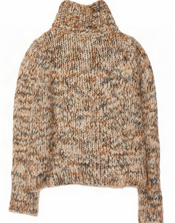 Suéter feminino dividido com gola redonda EU 36 pequeno multicolorido manchado