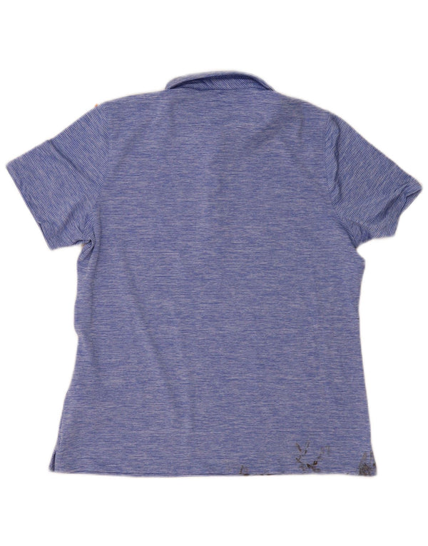 Camisa polo feminina Vineyard Vines UK 14 poliéster listrado azul médio