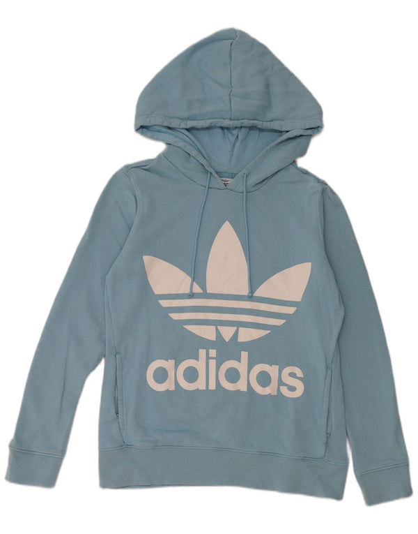Adidas Womens Graphic Hoodie Jumper UK 8 Pequeno Azul Algodão