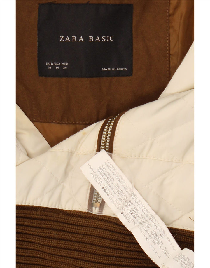 Zara Womens Quilted Gilet UK 12 Medium Off White Colourblock Poliéster
