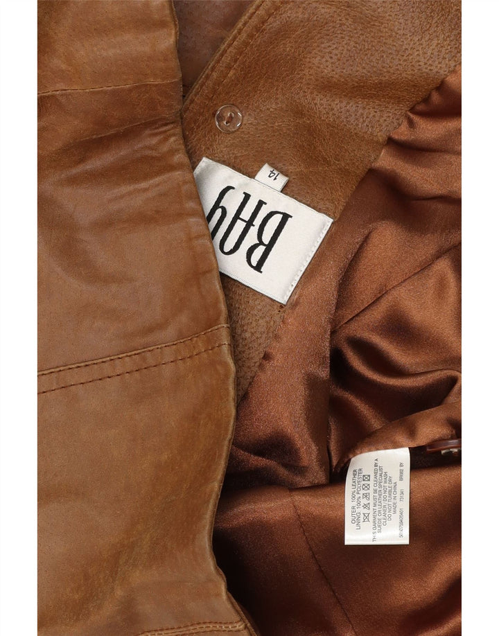 Jaqueta blazer feminina Bay de couro com 3 botões Reino Unido 14 grande couro marrom